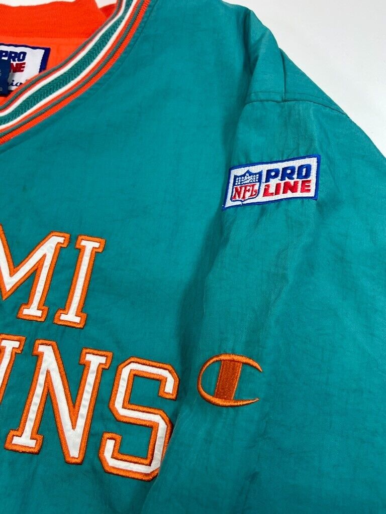 Vintage 90s Miami Dolphins NFL Champion Pull Over Nylon Jacket Size Large Teal