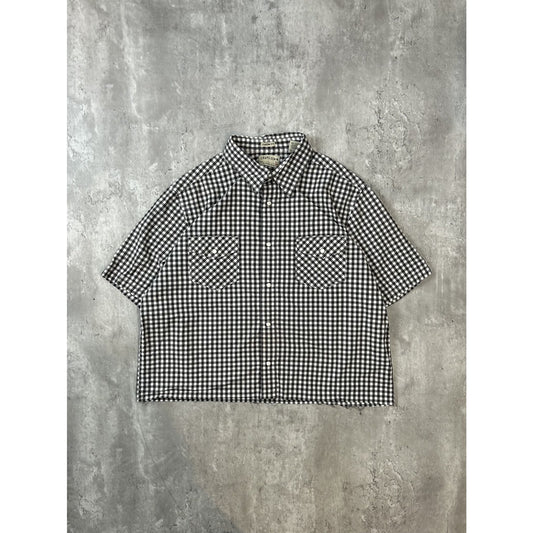 Vintage Chaps Denim Plaid Pearl Snap Short Sleeve Cropped Button Up Shirt Large