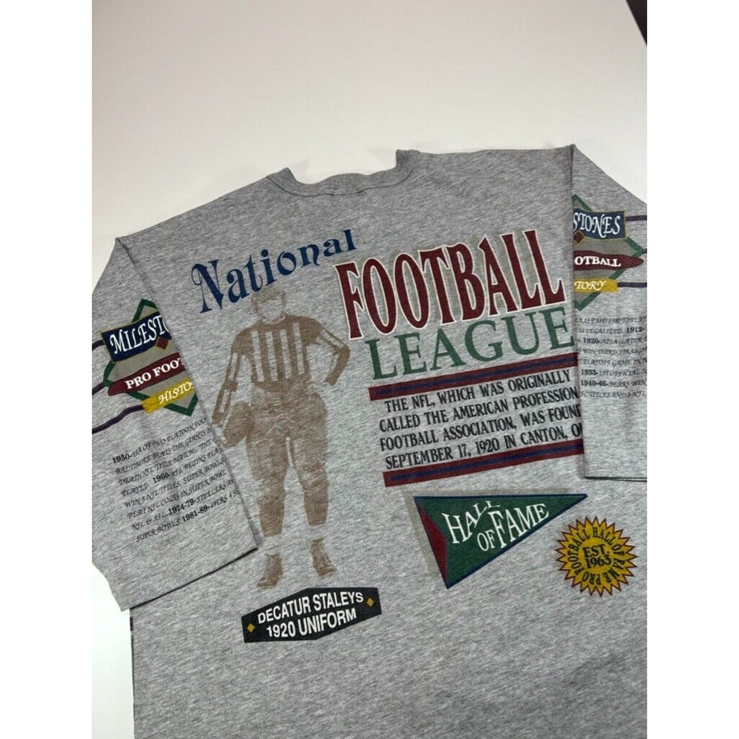 Vintage Pro Football All Over Print 3/4 Sleeve Graphic T-Shirt Size Large Gray