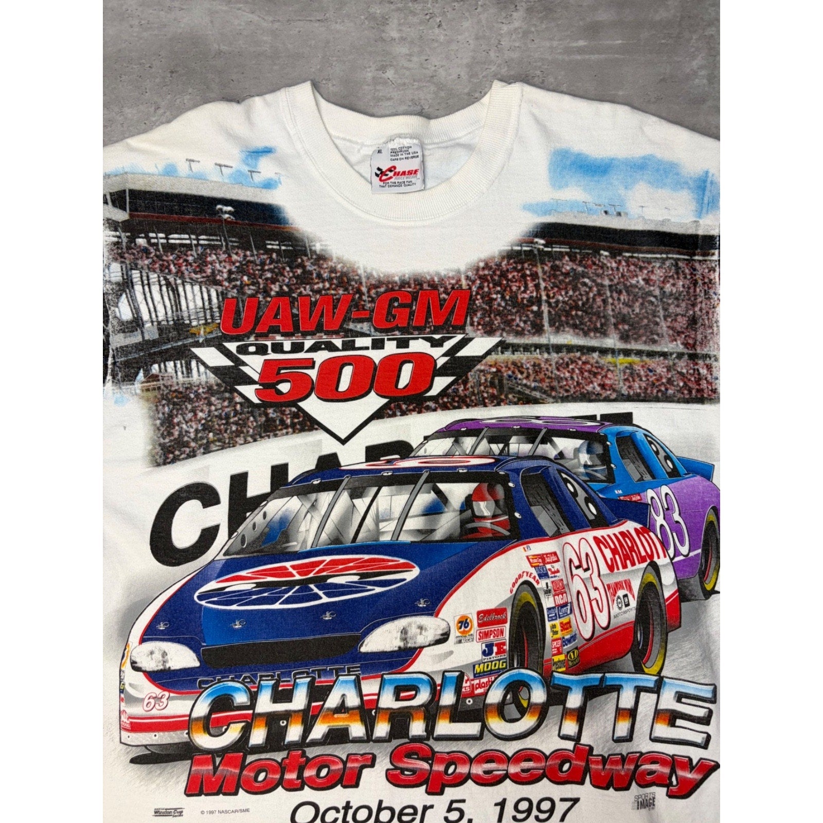 Vintage 1997 Nascar Winston Cup UAW-GM 500 All Over Print T-Shirt Size XL