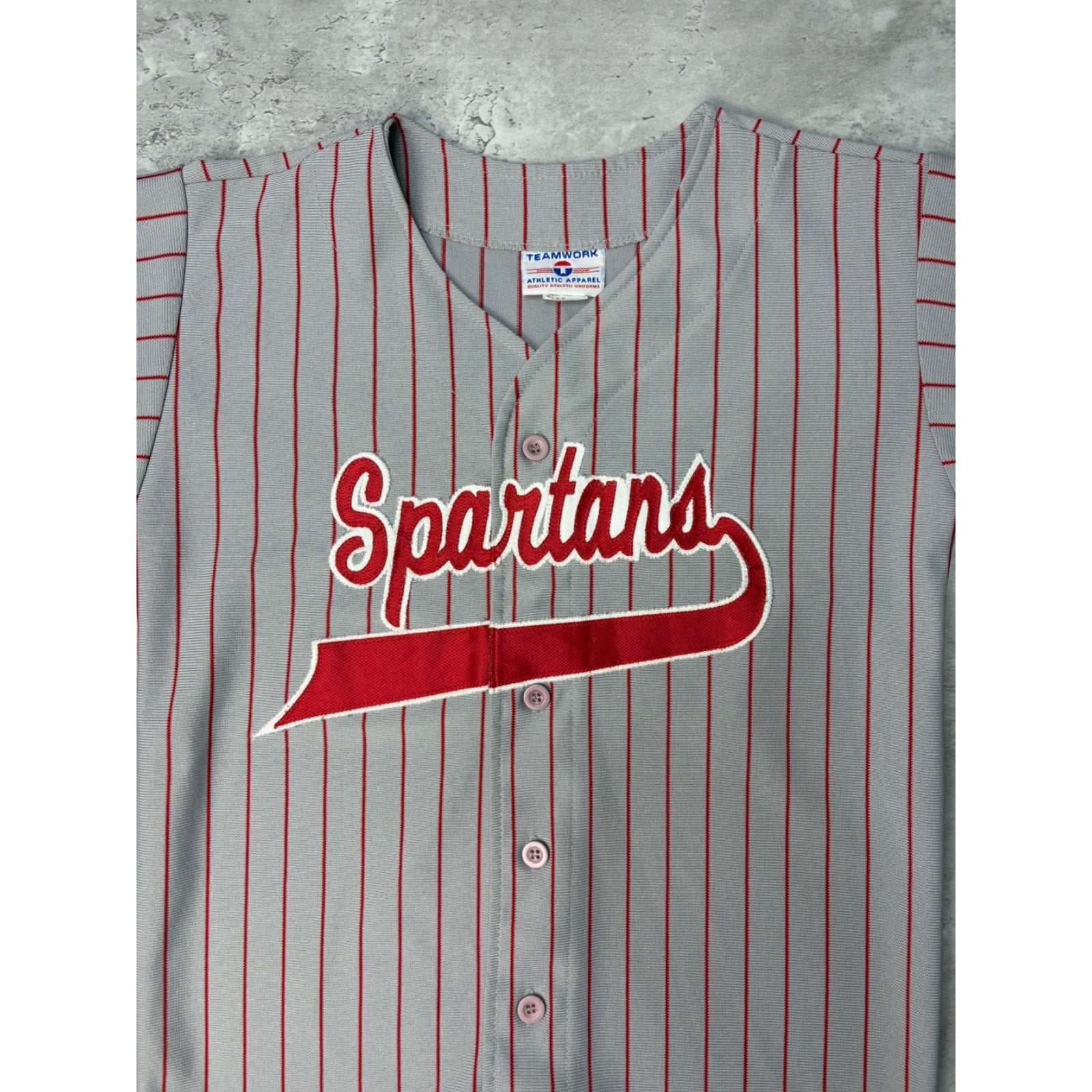 Vintage 80s/90s Spartans Pinstripe Stitched Baseball Jersey Size Small
