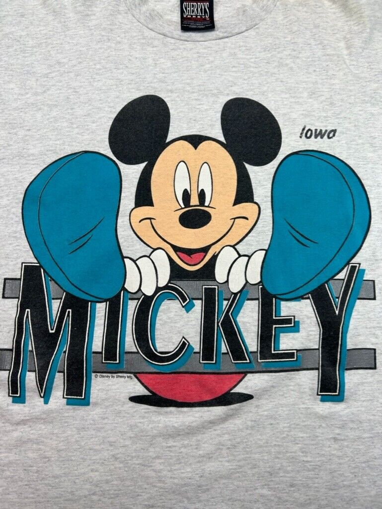 Vintage 90s Mickey Mouse Iowa Disney Cartoon Character Graphic T-Shirt Size XL