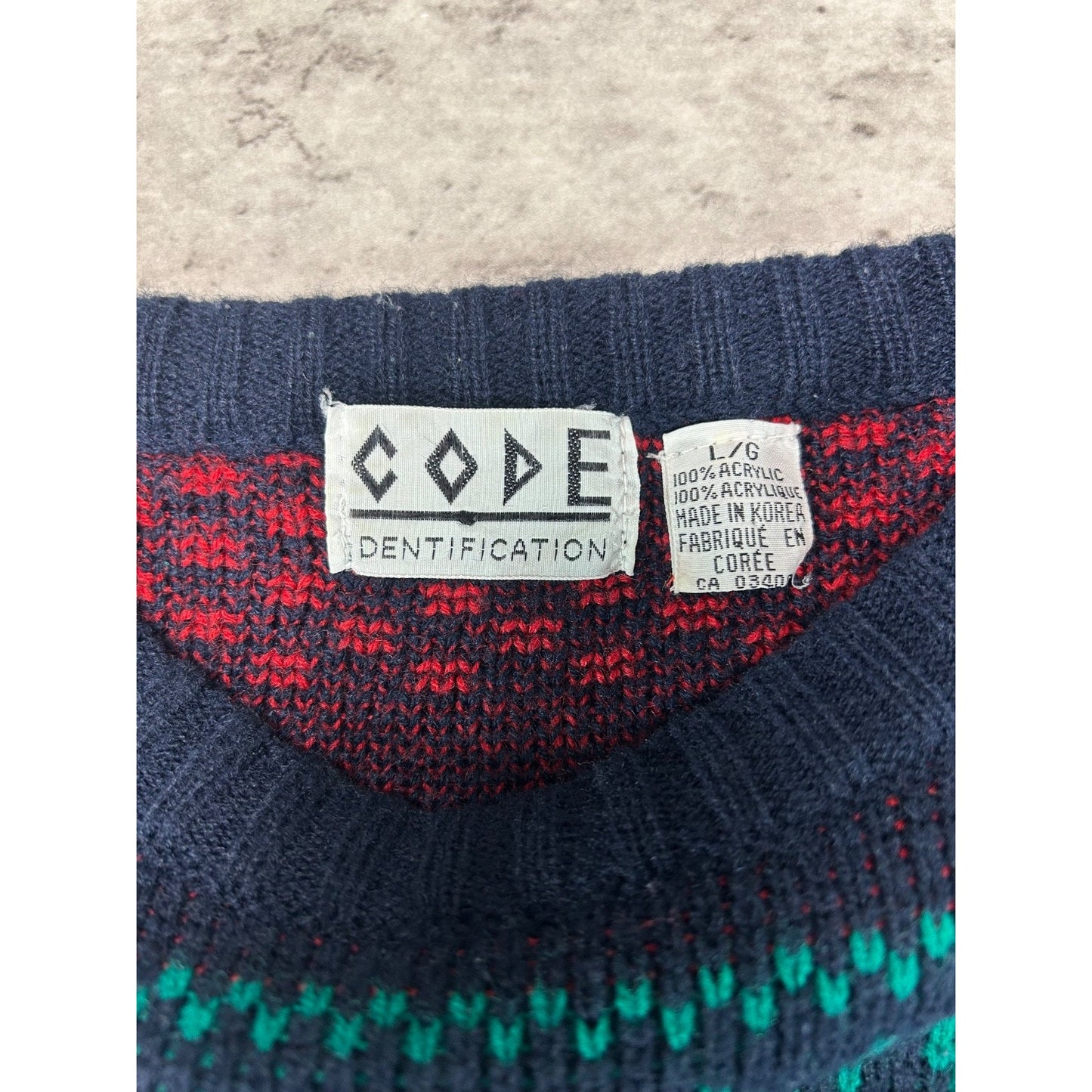 Vintage 90s Code Identification Abstract Striped Reindeer Knit Sweater Sz Large