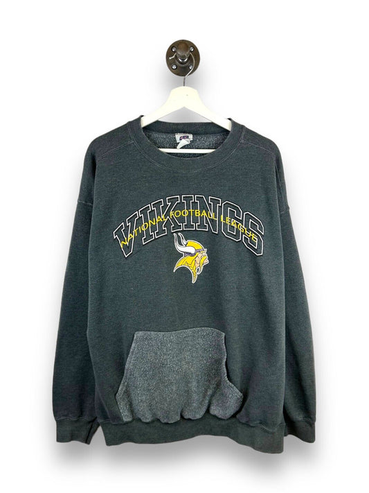 Vintage 90s Minnesota Vikings NFL Arc Spell Out Graphic Pocket Sweatshirt Sz XL