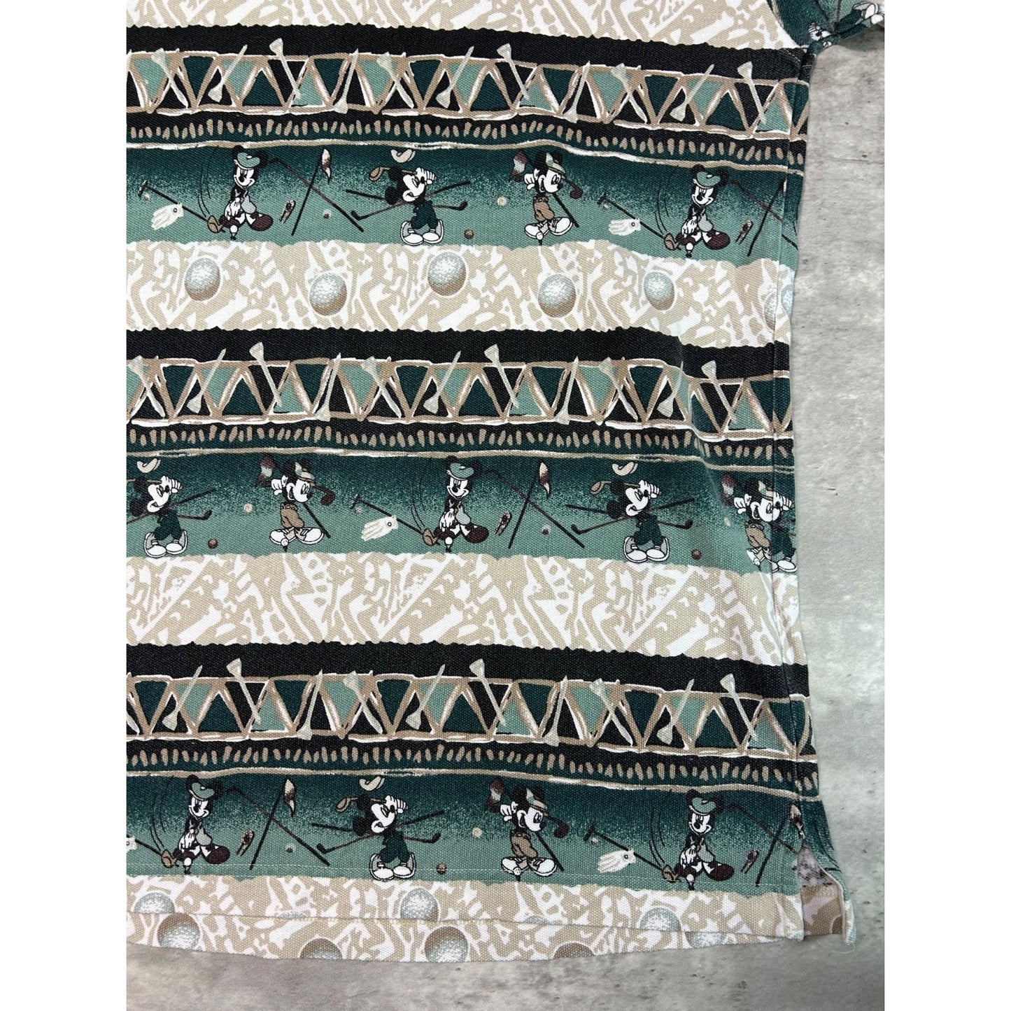 Vintage 90s Disney Mickey Mouse Golf All Over Print Polo Button Up Shirt Size XL