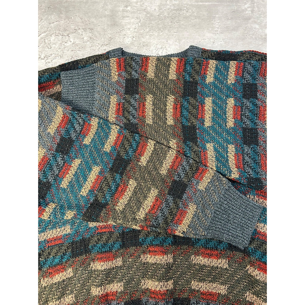 Vintage 90s Abstract Geometric Striped Pullover Knit Sweater Size Large