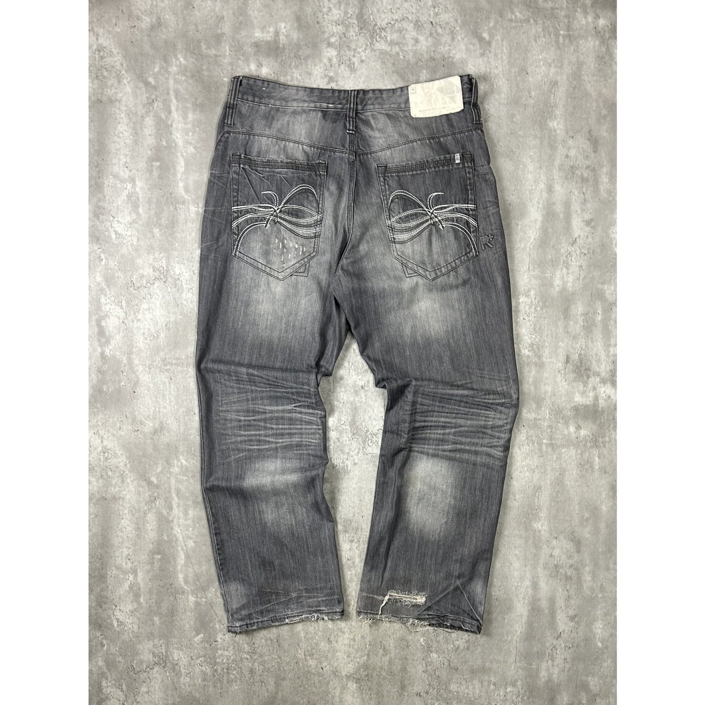 Vintage Y2K Rocawear Baggy Fit Faded Distressed Denim Pants Size 41 Gray