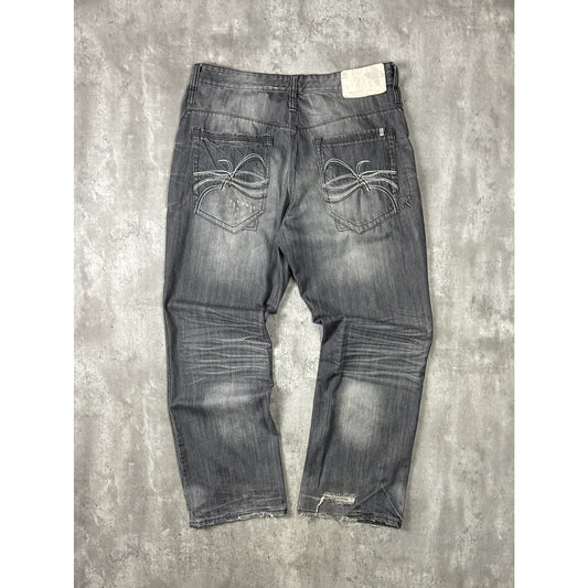 Vintage Y2K Rocawear Baggy Fit Faded Distressed Denim Pants Size 41 Gray