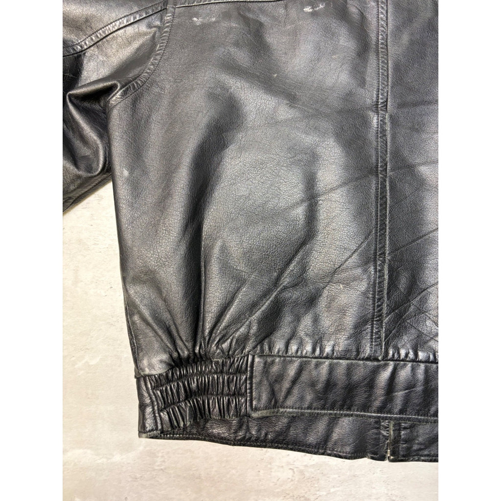 Vintage London Fog Full Zip Black Leather Bomber Jacket Size Medium