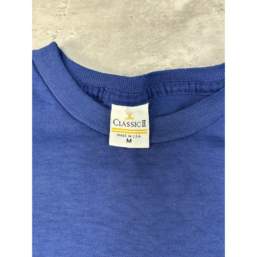 Vintage 80s/90s Class Navy Blue Blank Pocket T-Shirt Size Medium