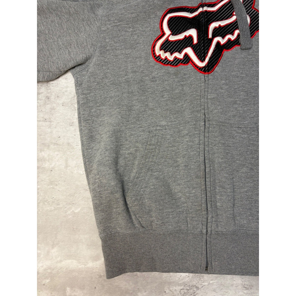 Vintage Fox Embroidered Logo Full Zip Fleece Lined Hooded Sweatshirt Size Small