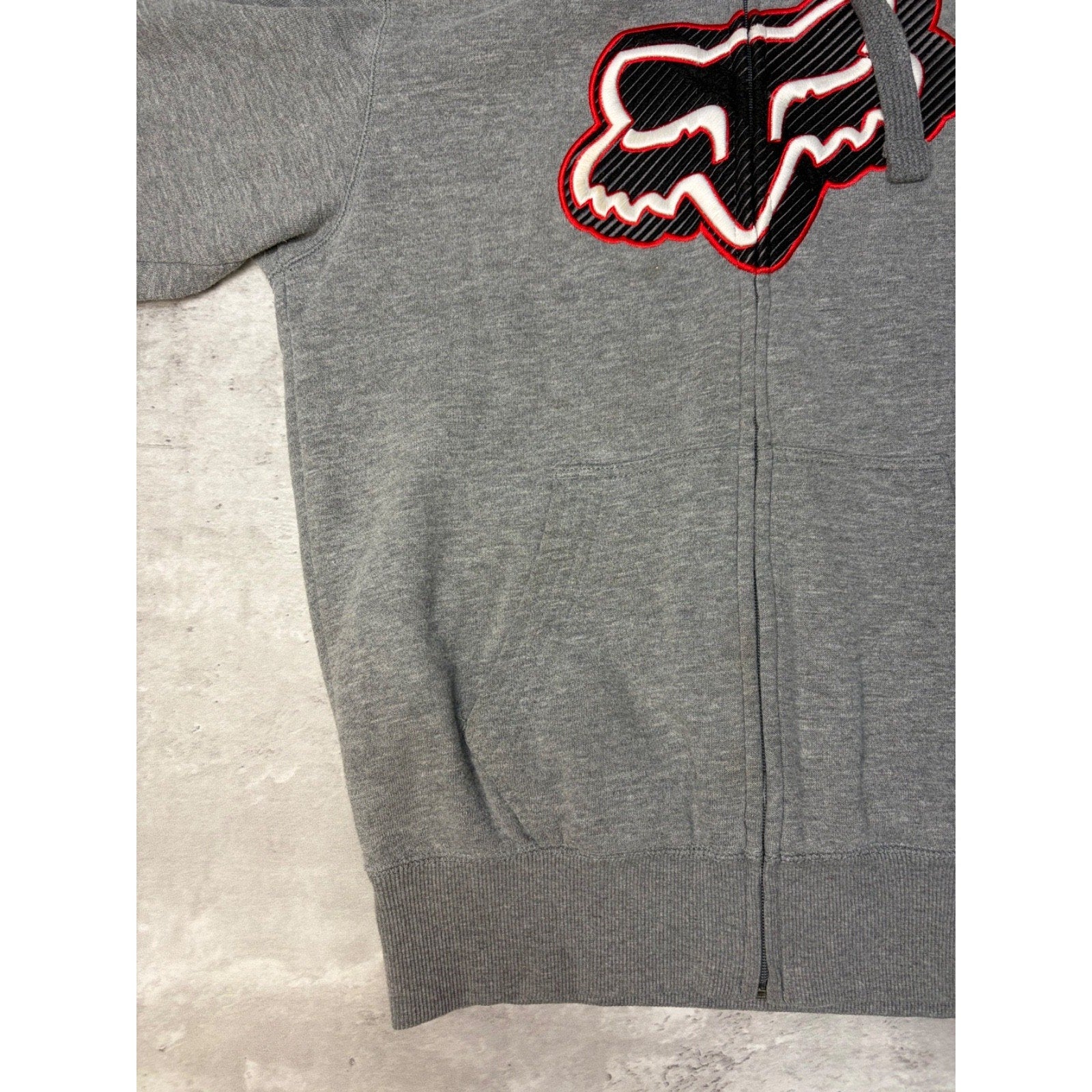 Vintage Fox Embroidered Logo Full Zip Fleece Lined Hooded Sweatshirt Size Small