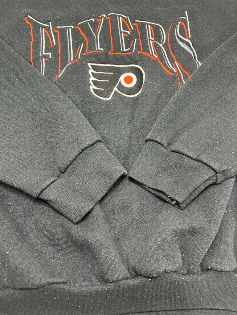 VTG 90s Philadelphia Flyers NHL Embroidered Spellout Hockey Sweatshirt Sz Large