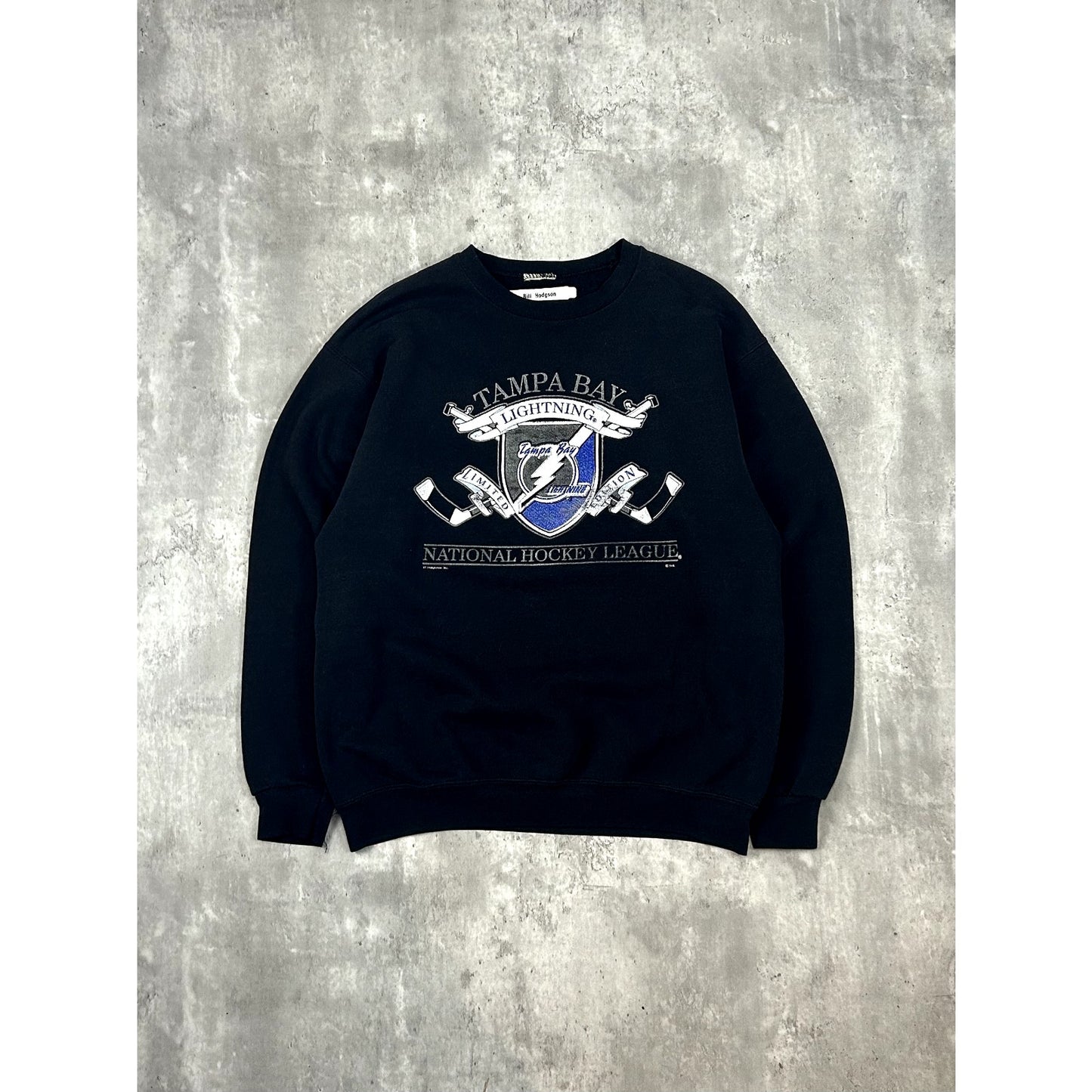 Vintage 90s Tampa Bay Lightning NHL Hockey Graphic Sweatshirt Size Large Black