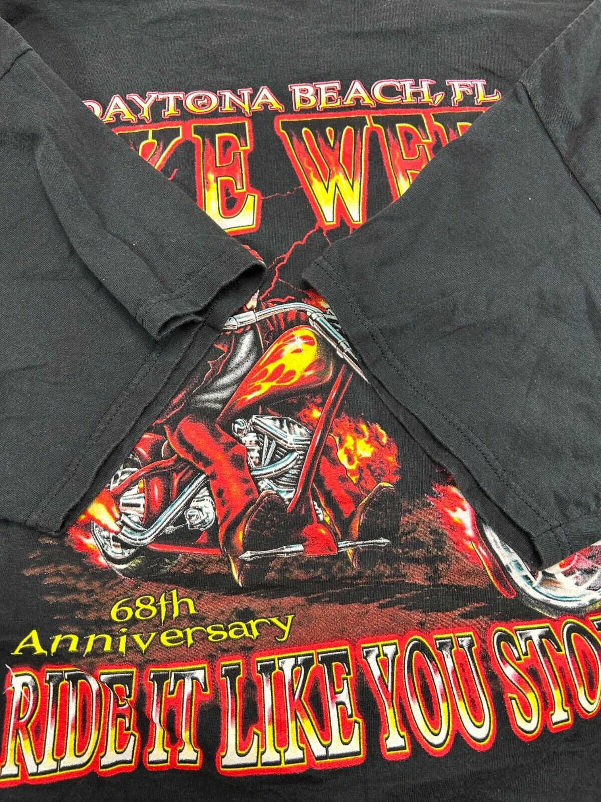 Daytona Beach Bike Week Motorcycles Skeleton Flame Graphic T-Shirt Size 2XL