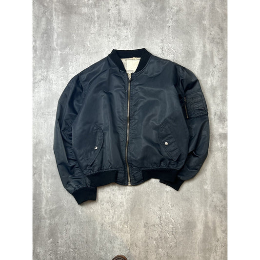 Vintage 80s Military Full Zip Pilots Bomber Jacket Size Large Black