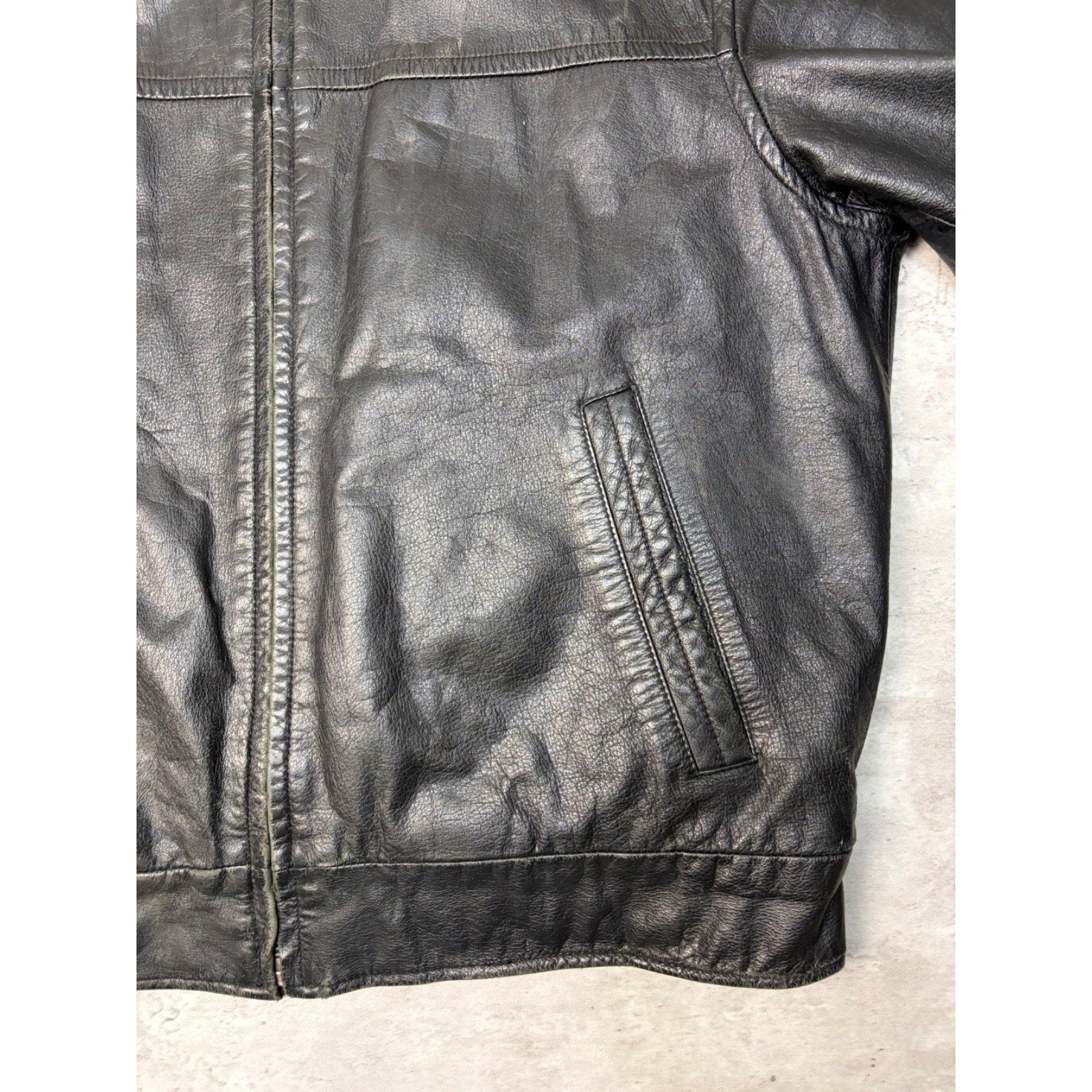 Vintage London Fog Full Zip Black Leather Bomber Jacket Size Medium