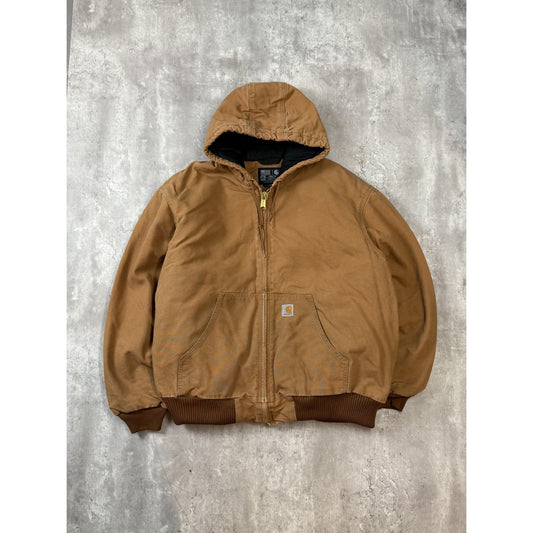 Vintage Carhartt Quilted Lined Canvas Workwear Hooded Active Jacket Size 2XL