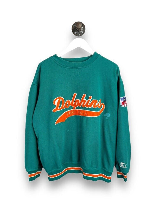 Vtg 90s Miami Dolphins NFL Starter Embroidered Script Spellout Sweatshirt Sz XL