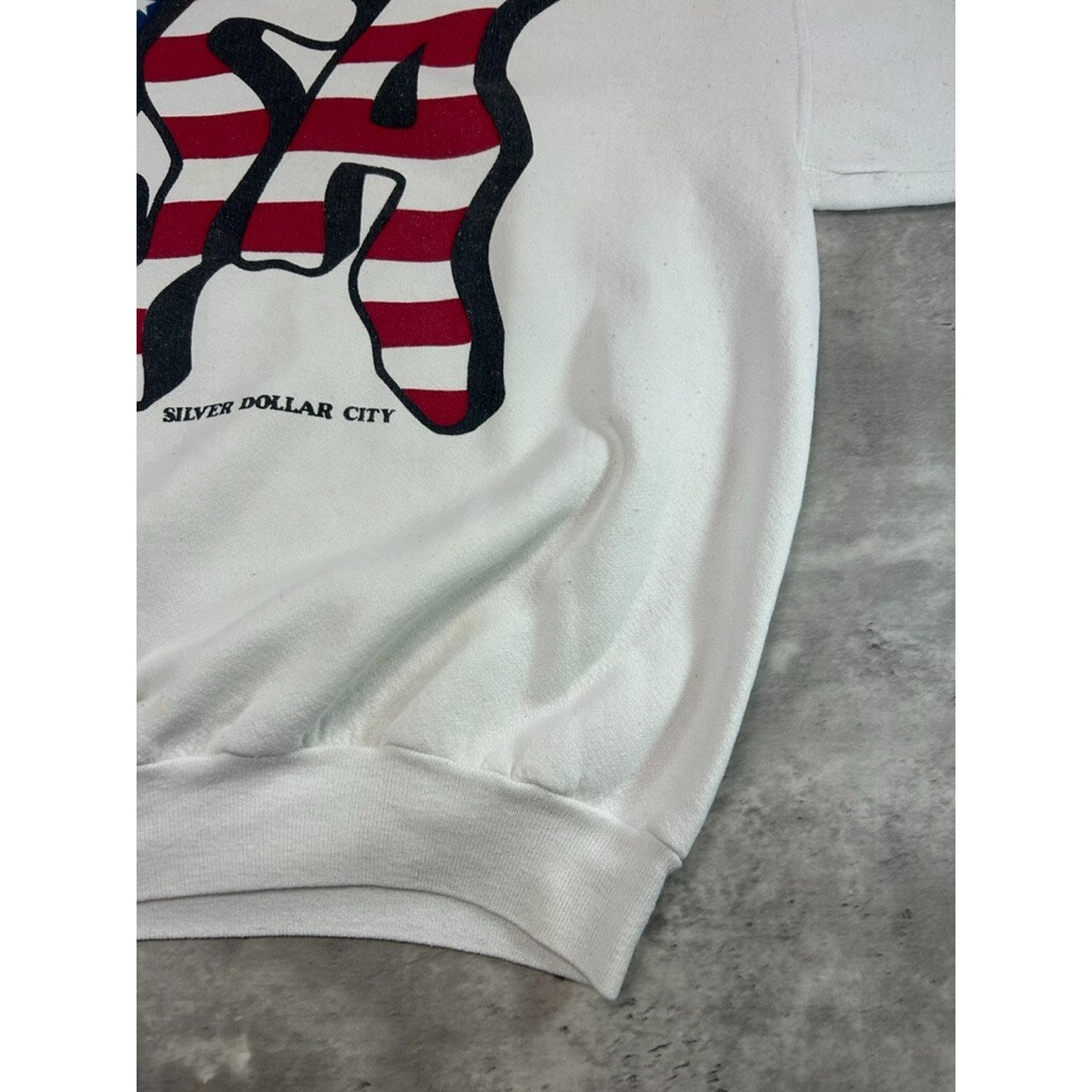 Vintage 90s USA American Flag Graphic Spellout Collared Sweatshirt Size Large