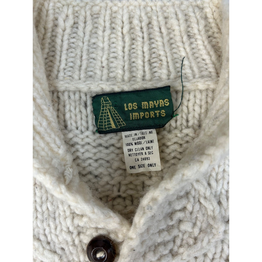 Vintage 80s/90s Cable Knit Diamond Print 1/4 Button Pullover Sweater Size Large