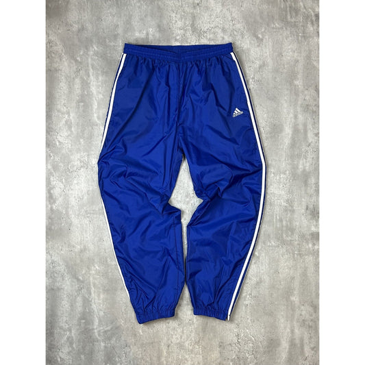 Vintage 90s Adidas Embroidered Logo Nylon Track Pants Size XL Blue