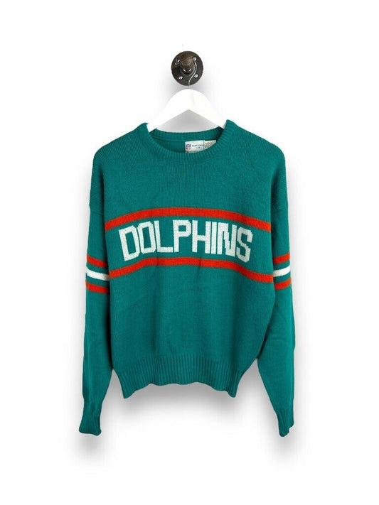 Vintage 90s Miami Dolphins NFL Cliff Engle Script Spellout Sweater Size Large