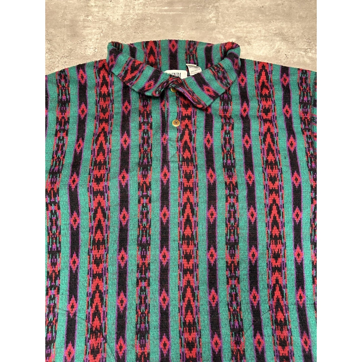Vintage 90s Denim Express Aztec Striped Print 3/4 Button Sweatshirt Size Large