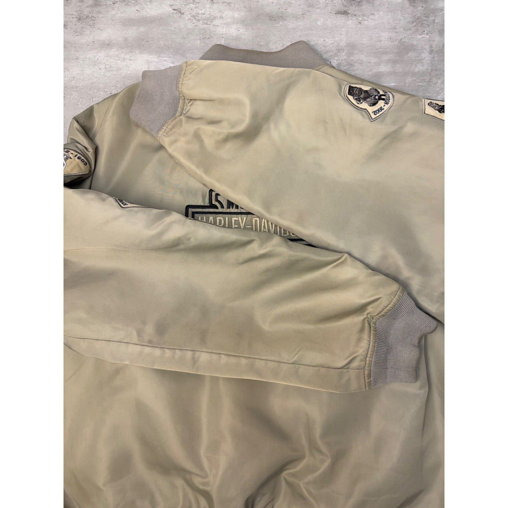 Vintage Harley Davidson Embroidered Patch Nylon Full Zip Bomber Jacket Size XL