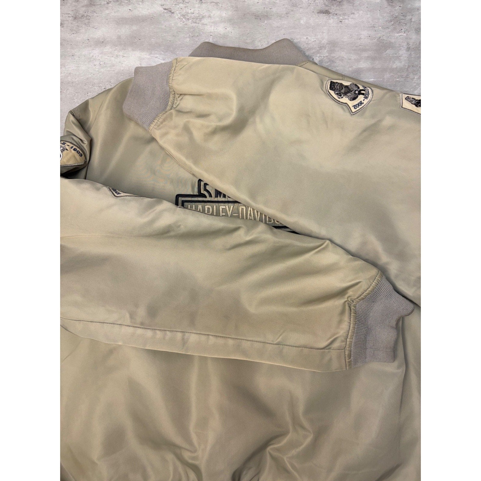 Vintage Harley Davidson Embroidered Patch Nylon Full Zip Bomber Jacket Size XL