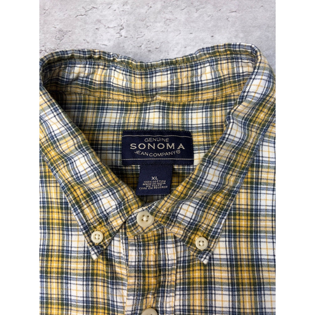 Vintage Sonoma Jean Company Plaid Single Pocket Cropped Button Up Shirt Size XL