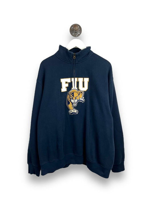 Vintage FIU NCAA Embroidered Half Zip Collegiate Sweatshirt Size 2XL Navy Blue