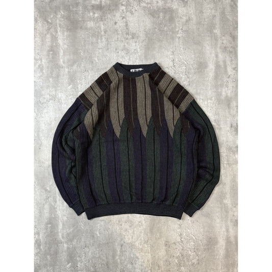 Vintage 80s/90s Abstract Striped Pullover Ribbed Knit Sweater Size 2XL