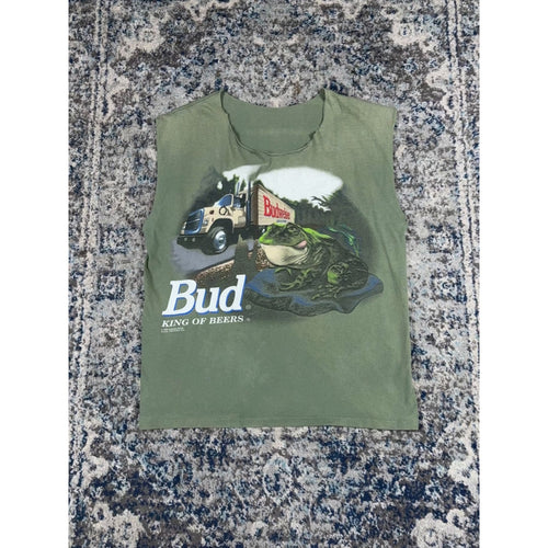 Vintage 1995 Budweiser Frog Graphic This Buds For You Sleeveless T-Shirt Size XL
