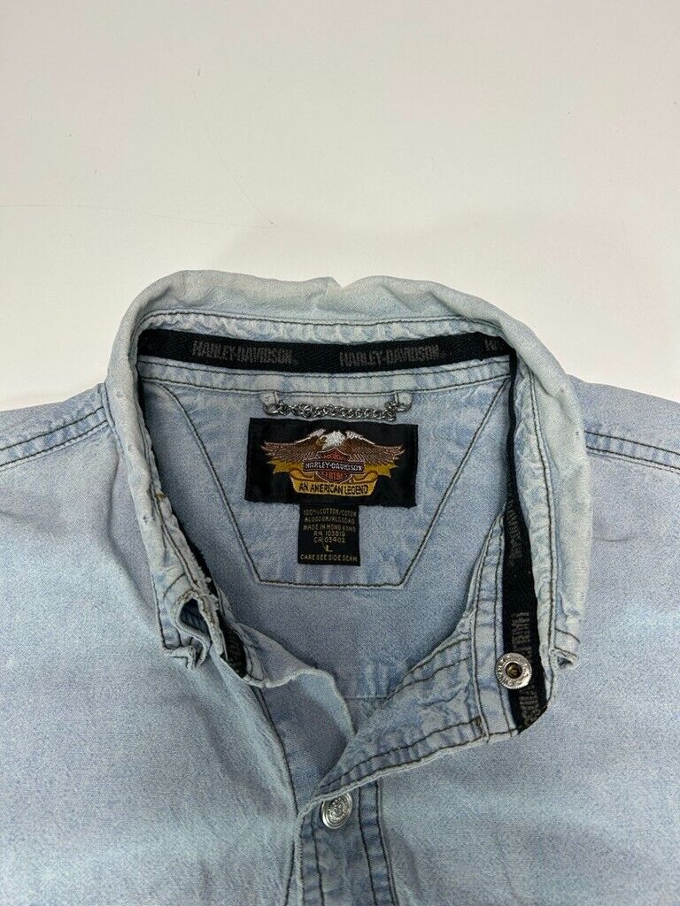 Vintage 90s Harley Davidson Embroidered Double Pocket Button Up Shirt Size Large