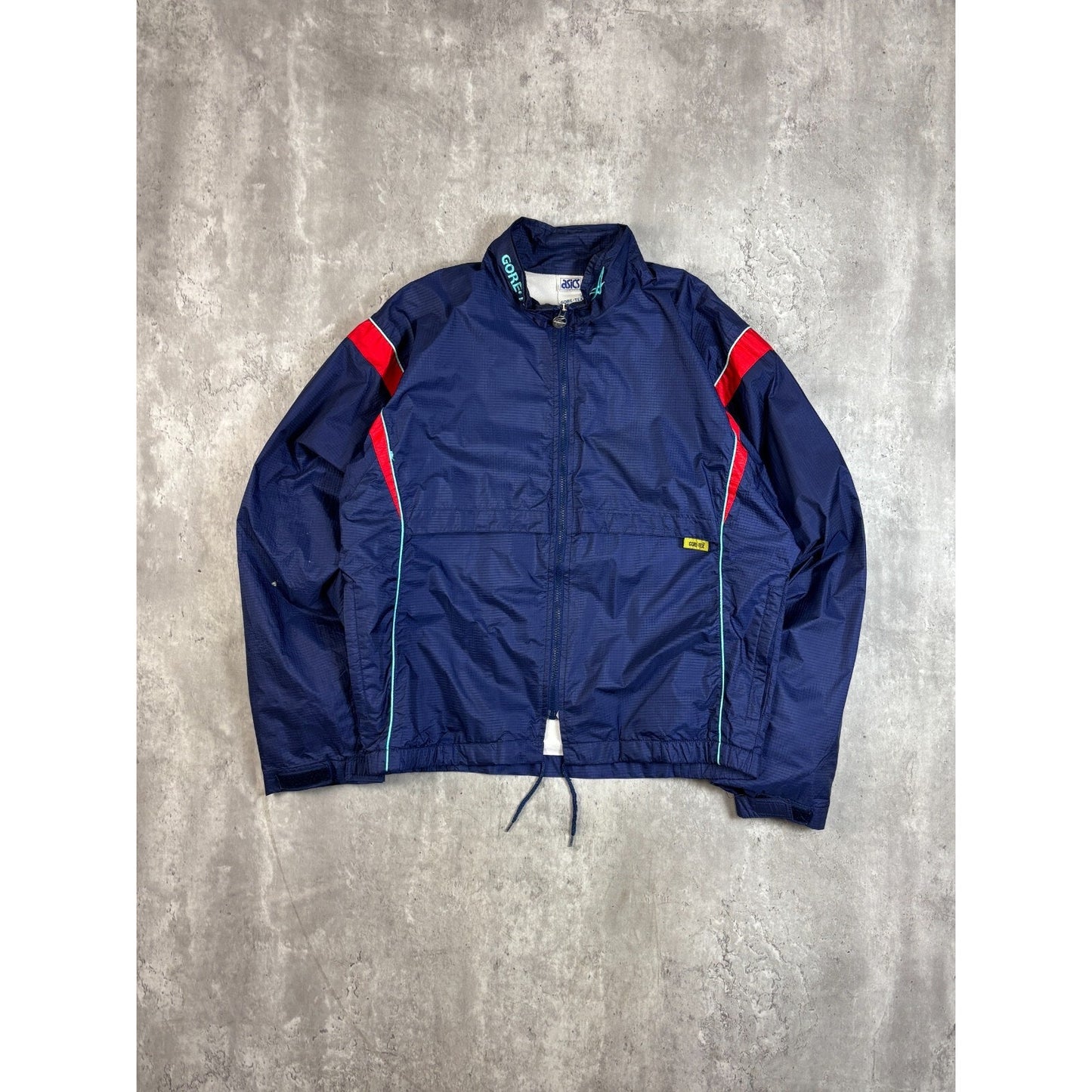 Vintage 90s Asics Gore-Tex Nylon Full Zip Windbreaker Jacket Size Medium Blue