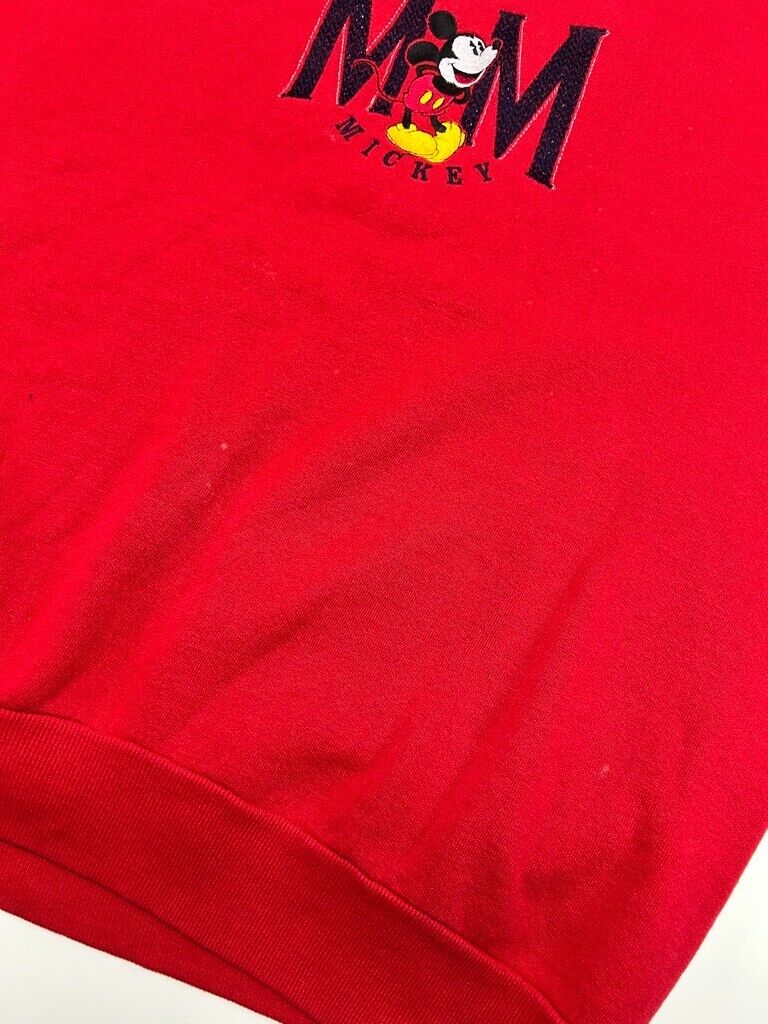 Vintage Disney Mickey Mouse Embroidered Cartoon Character Sweatshirt Size XL Red