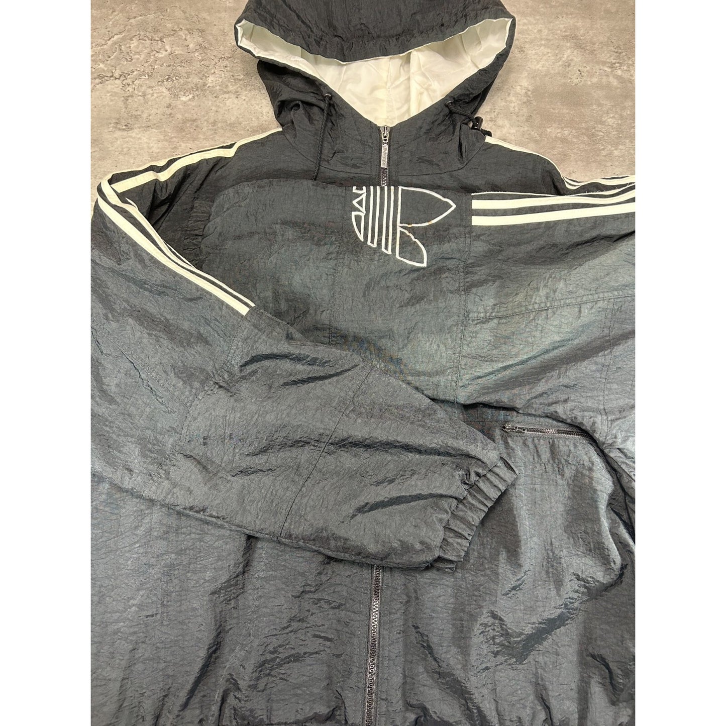 Vintage 90s Adidas Trefoil Spellout Nylon Insulated Jacket Size XL Black