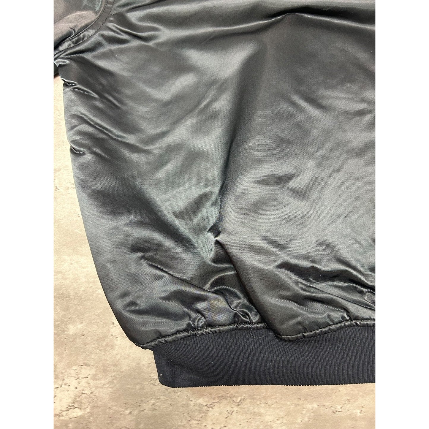 Vintage 90s Oakland Raiders NFL Starter Satin Bomber Jacket Size Large Black