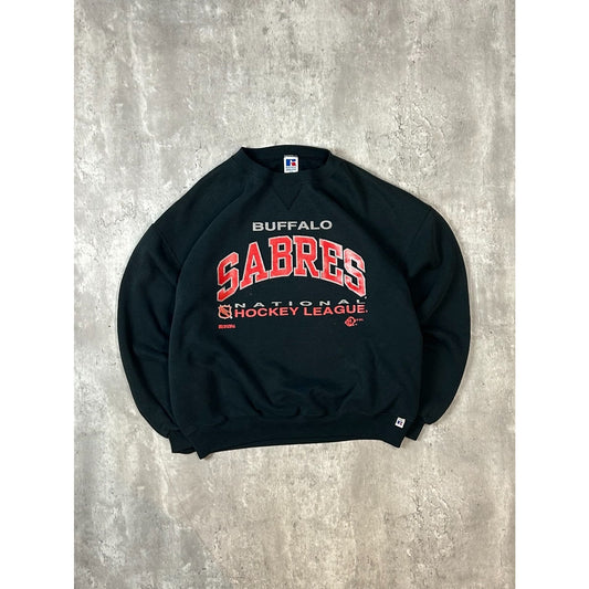 Vintage 90s Buffalo Sabres NHL Graphic Spellout Hockey Sweatshirt Size 2XL