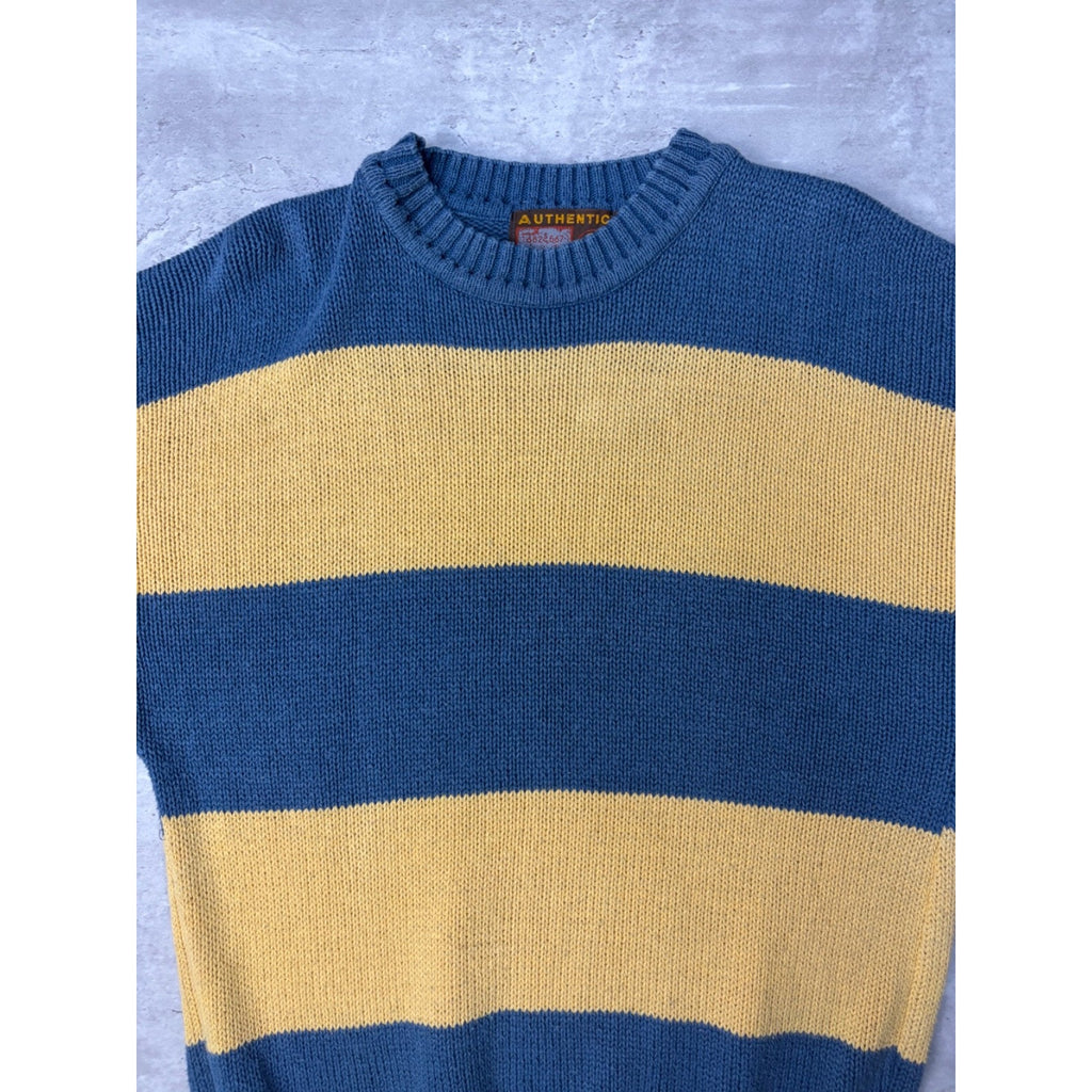 Vintage 90s Authentic Issue Striped Pullover Ribbed Knit Sweater Size Medium
