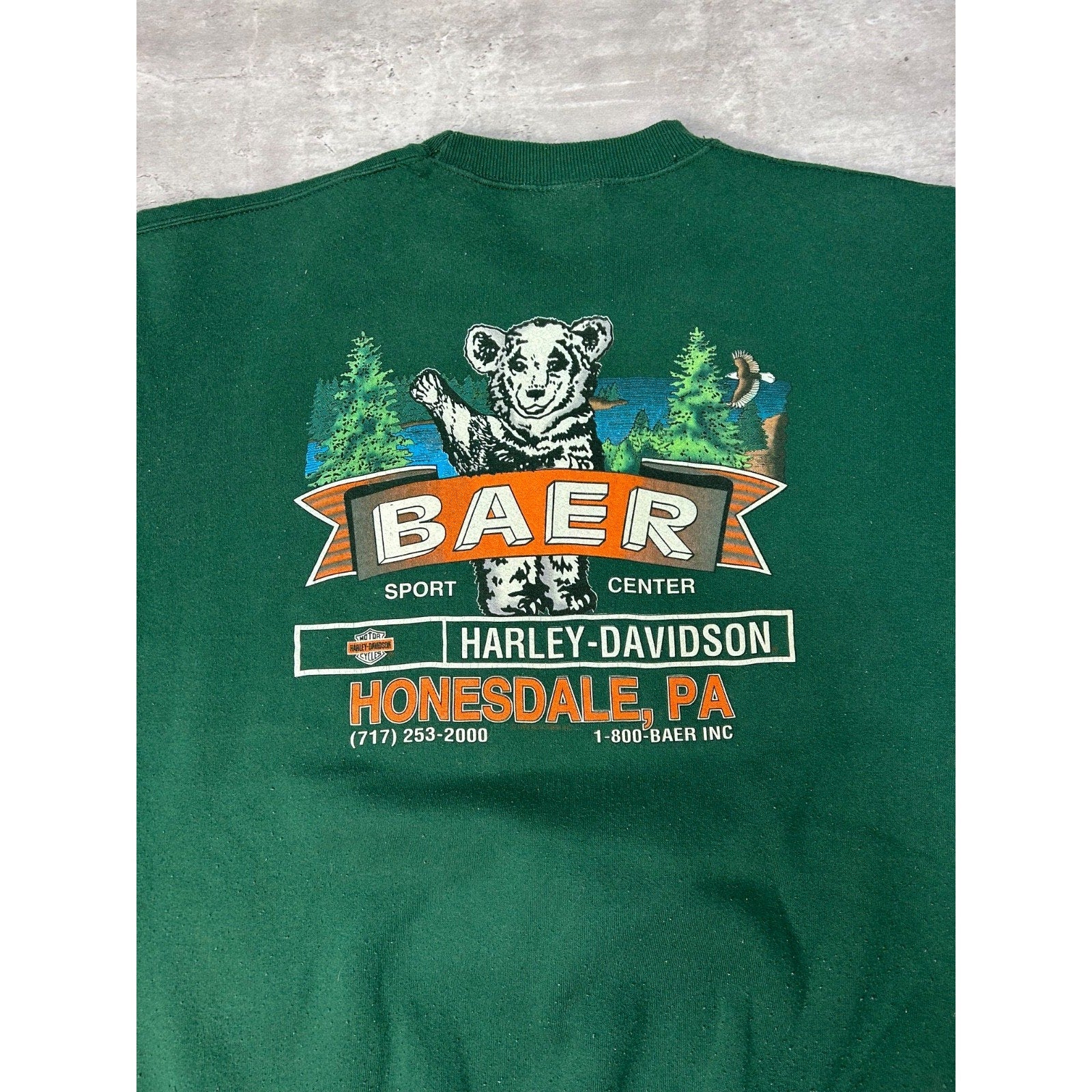 Vintage 90s Harley Davidson Rules Spellout Graphic Green Sweatshirt Size Large