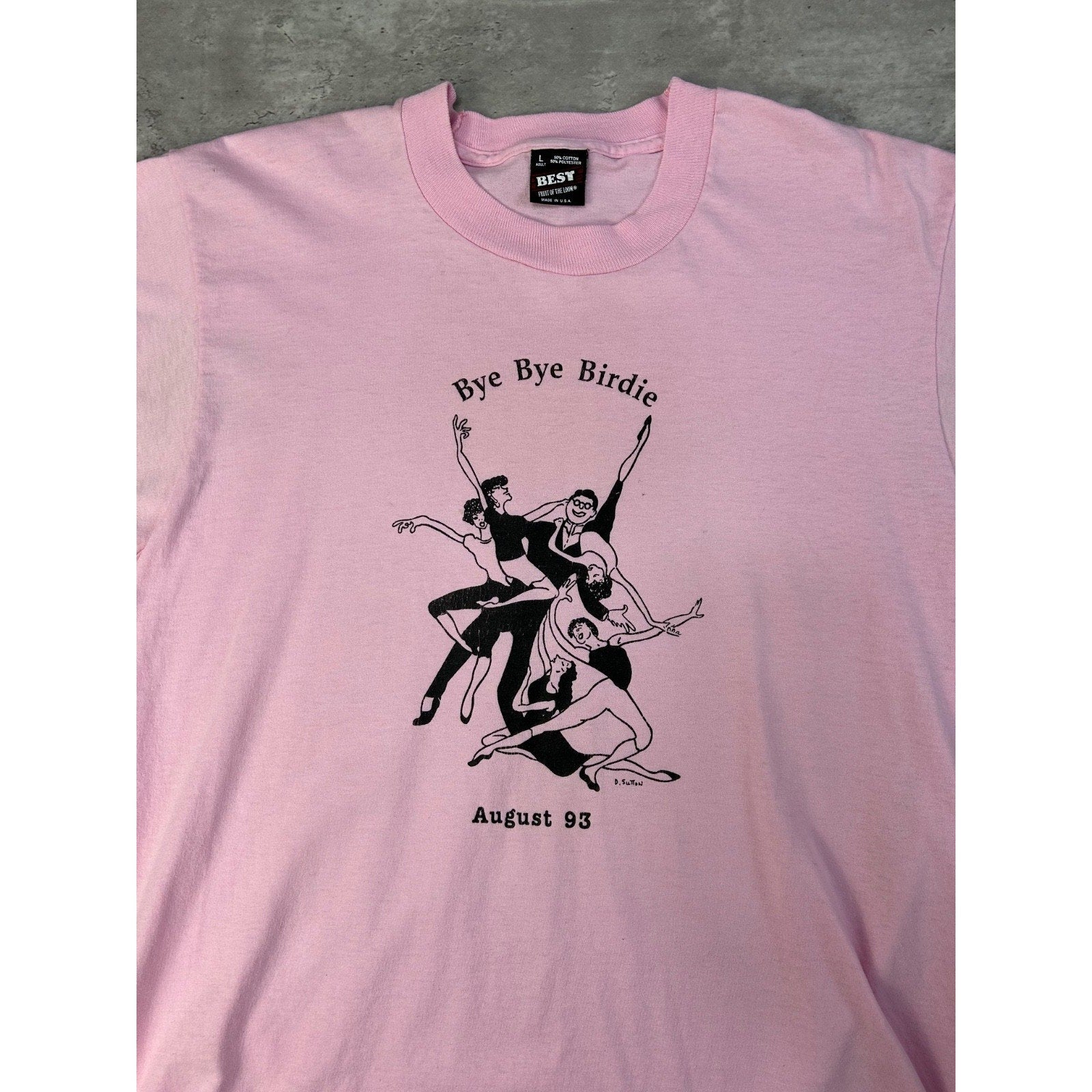 Vintage 1993 Bye Bye Birdie Cartoon Dancer Graphic Pink T-Shirt Size Large