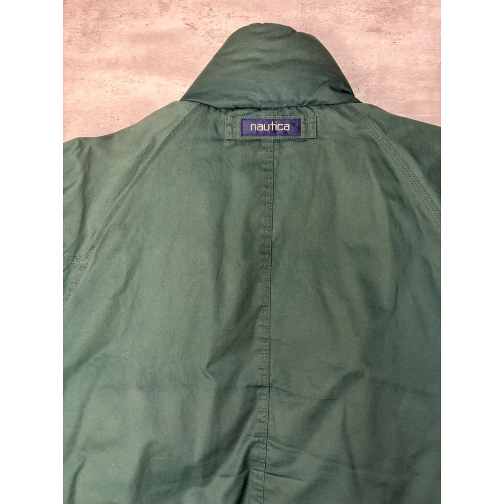 Vintage Nautica Leather Patch Insulated Full Zip BomberJacket Size Large