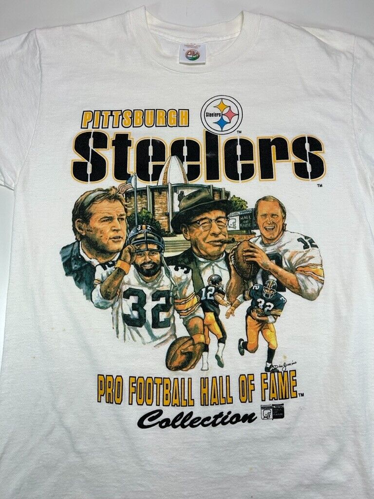 Vintage Pittsburgh Steelers NFL Hall Of Fame Caricature Graphic T-Shirt Sz Large