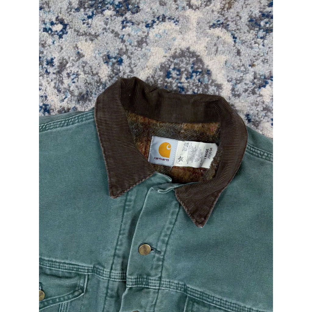Vintage 90s Carhartt Blanket Lined Aspen Green Trucker Jacket JB0694 Size Large