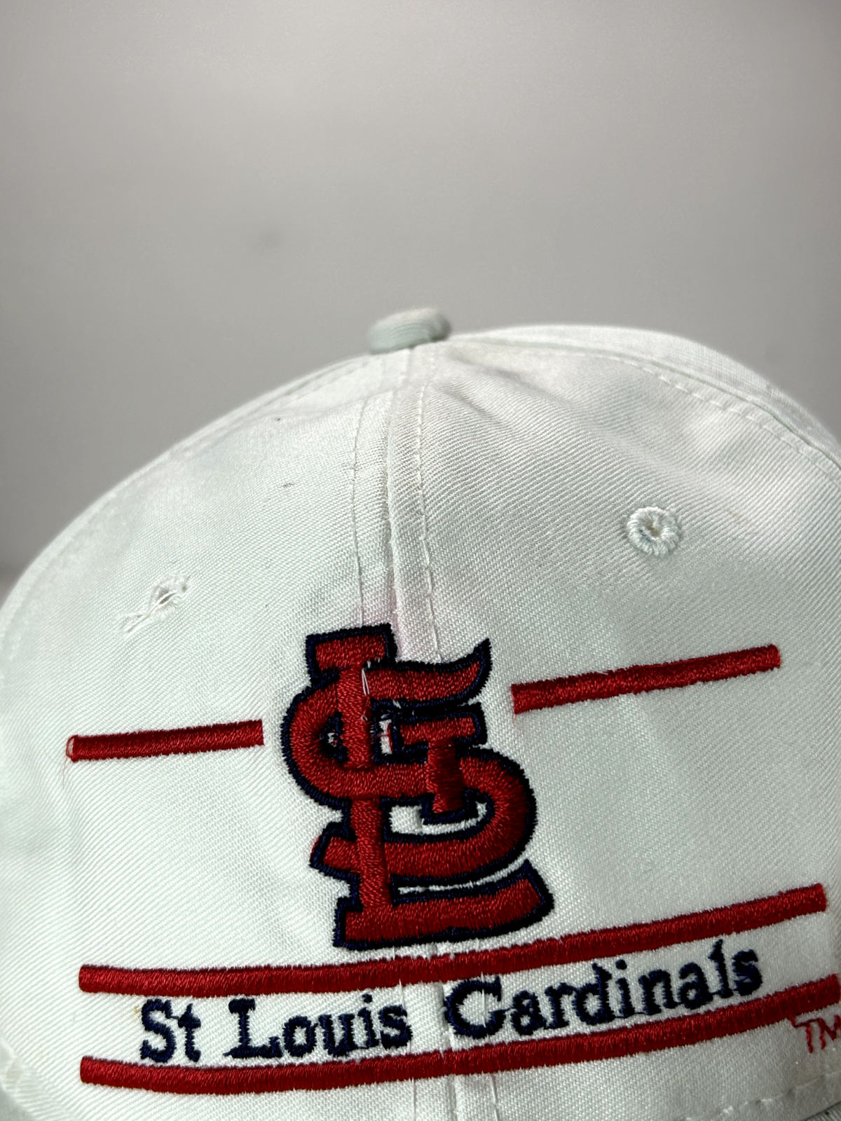 Vintage 90s St. Louis Cardinals Embroidered Spellout The Game Snapback Hat OSFA