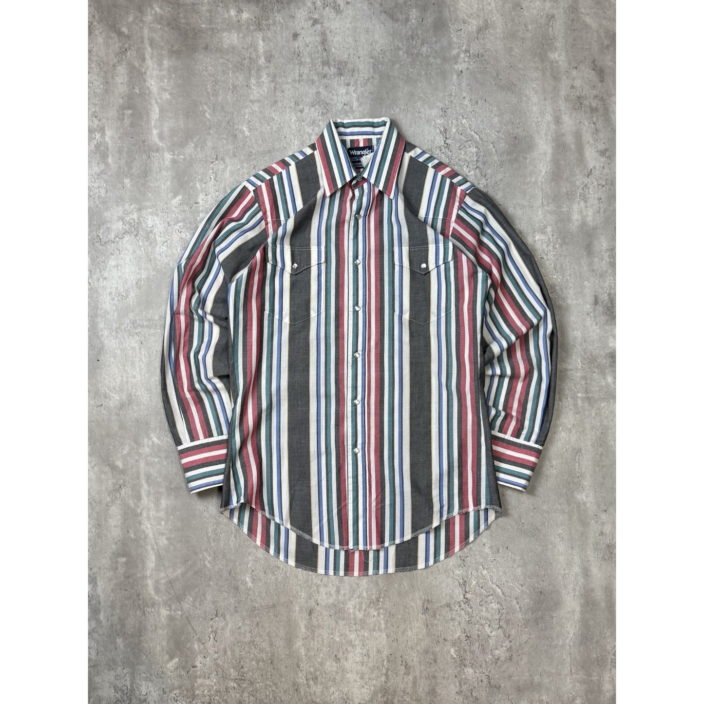 Vintage 80s Wrangler Pearl Snap Striped Long Sleeve Button Up Shirt Size Large
