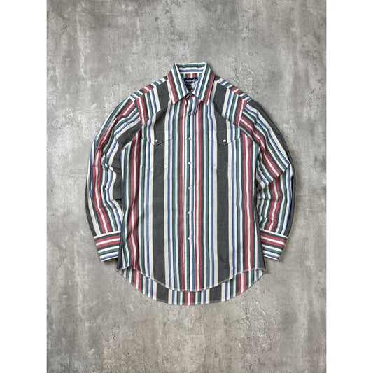 Vintage 80s Wrangler Pearl Snap Striped Long Sleeve Button Up Shirt Size Large