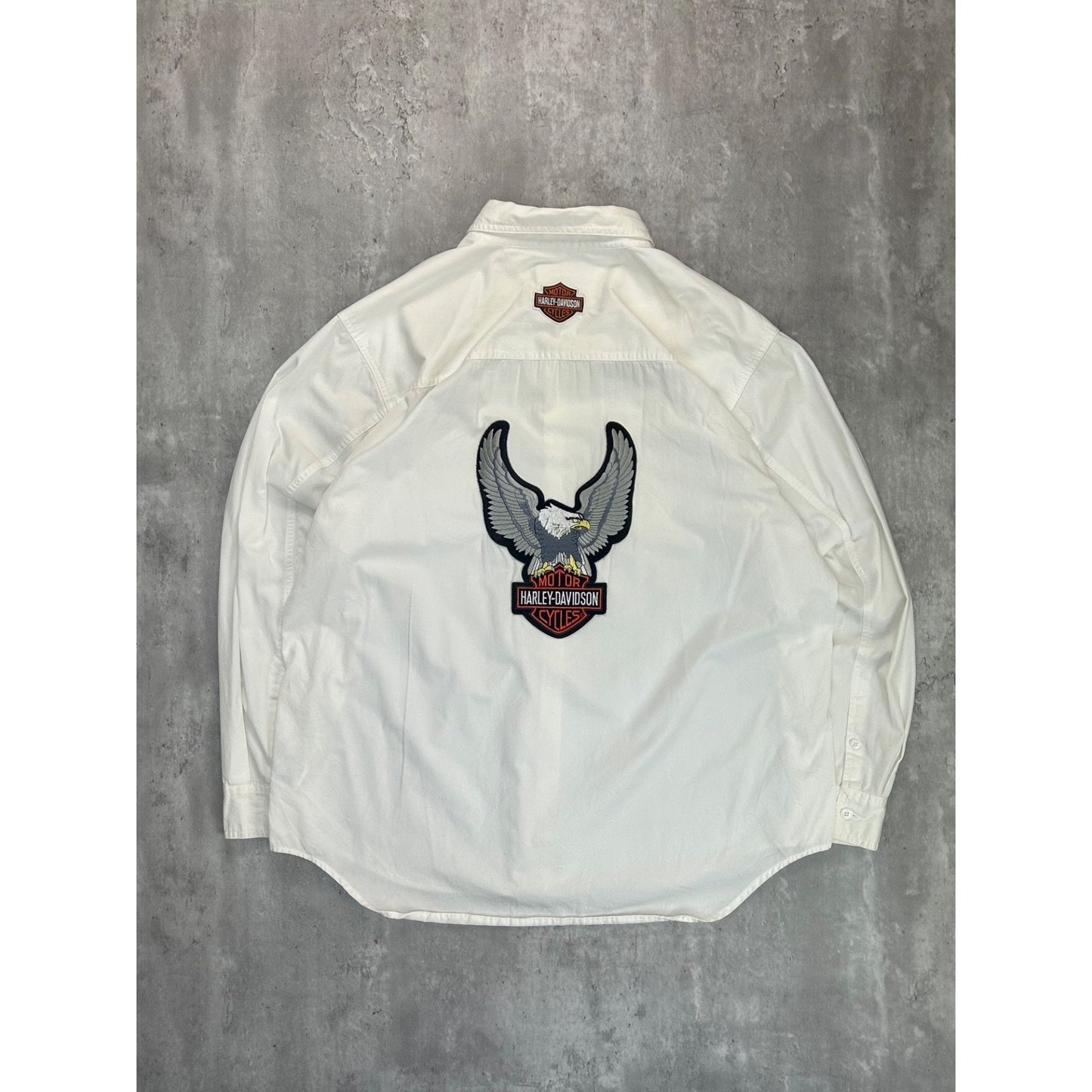 Harley Davidson Graphic Long Sleeve Button Up Shirt Size XL White